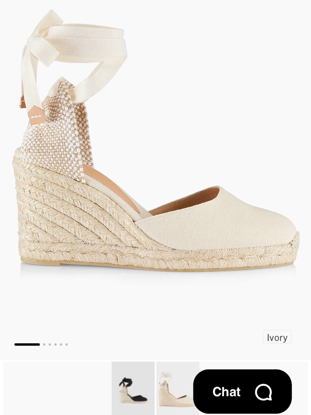 Castaner Ivory Canvas Espadrille Wedge Sandals with Ankle Wrap